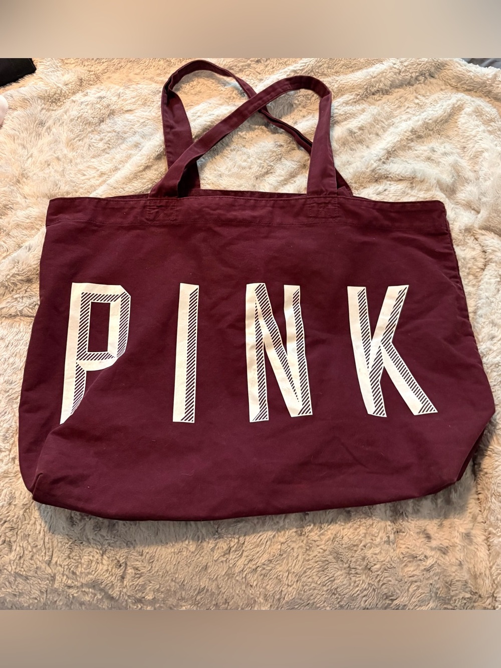 PINK Victoria's Secret Maroon Canvas Tote with White Logo